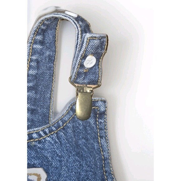 Vintage Guess Denim Overalls Leather Patch Clip Toddler Girl Boy 18 Months USA - Picture 4 of 9